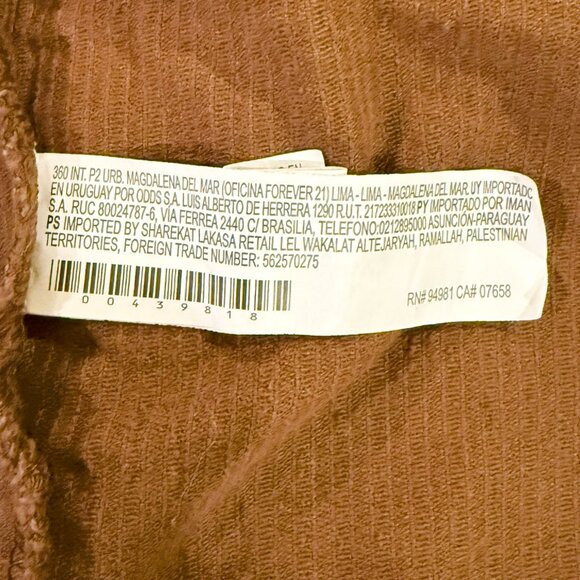 FOREVER21 Jacket Womens M Corduroy Frayed Cropped Button Front Brown - Picture 8 of 14